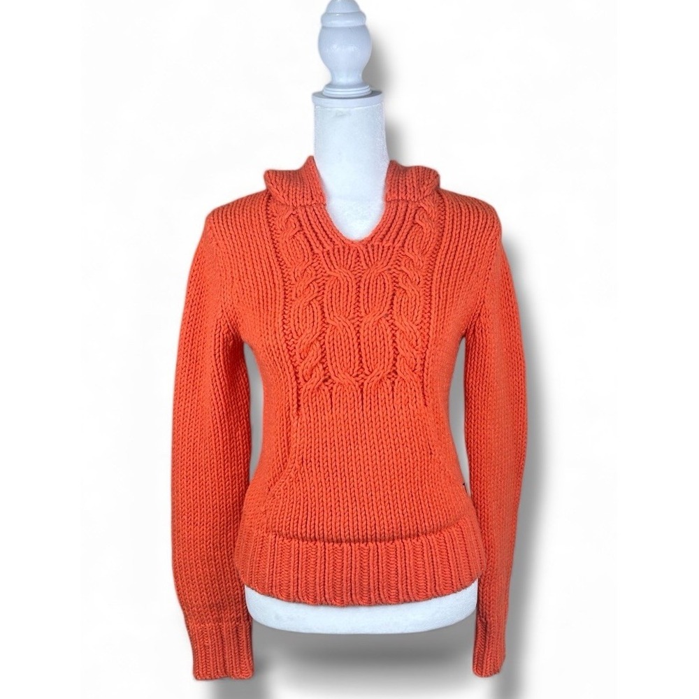 Abercrombie & Fitch‎ Cable Knit Hooded Sweater Orange Wool Blend S Cozycore Y2K